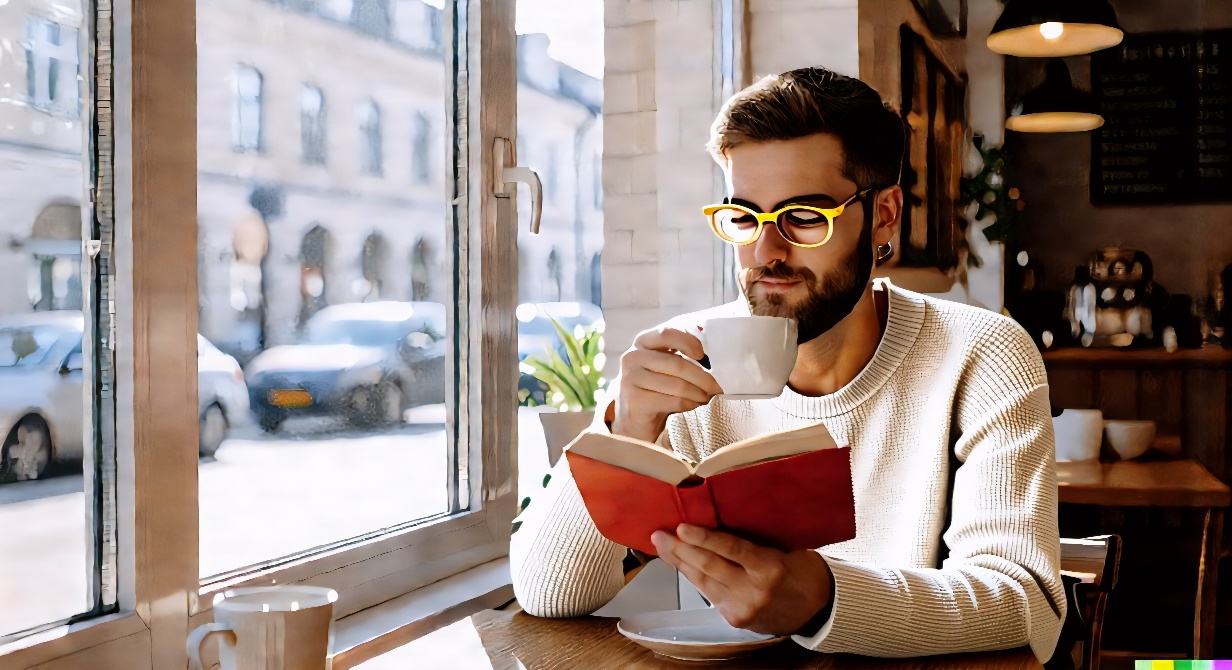 for a light gray sweater and gold thin-rimmed glasses.