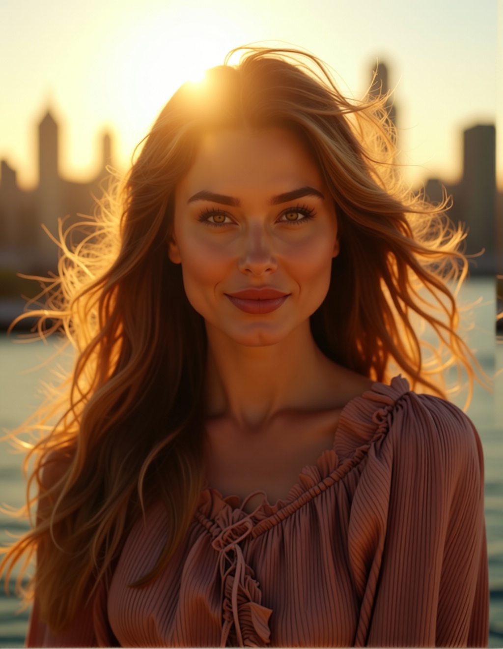 Replace the portrait of the person in the second image with the background in the first image.