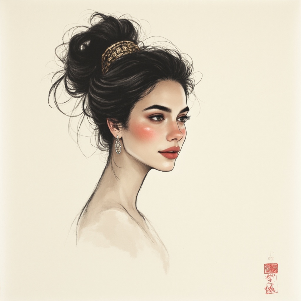 portrait, Chinese ink painting style