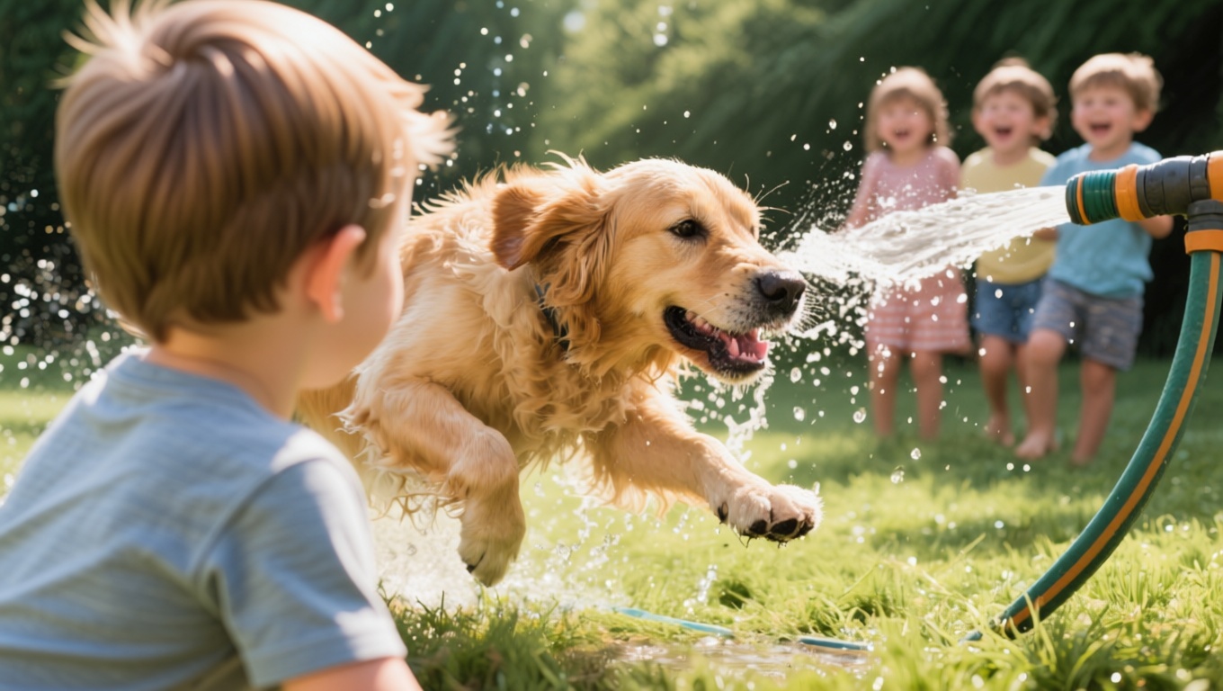 From a child's perspective, watching a puppy get rained on.