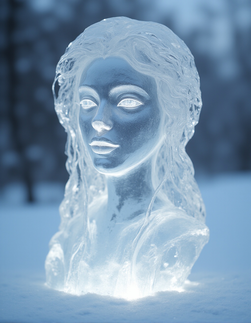 portrait, made of ice sculpture