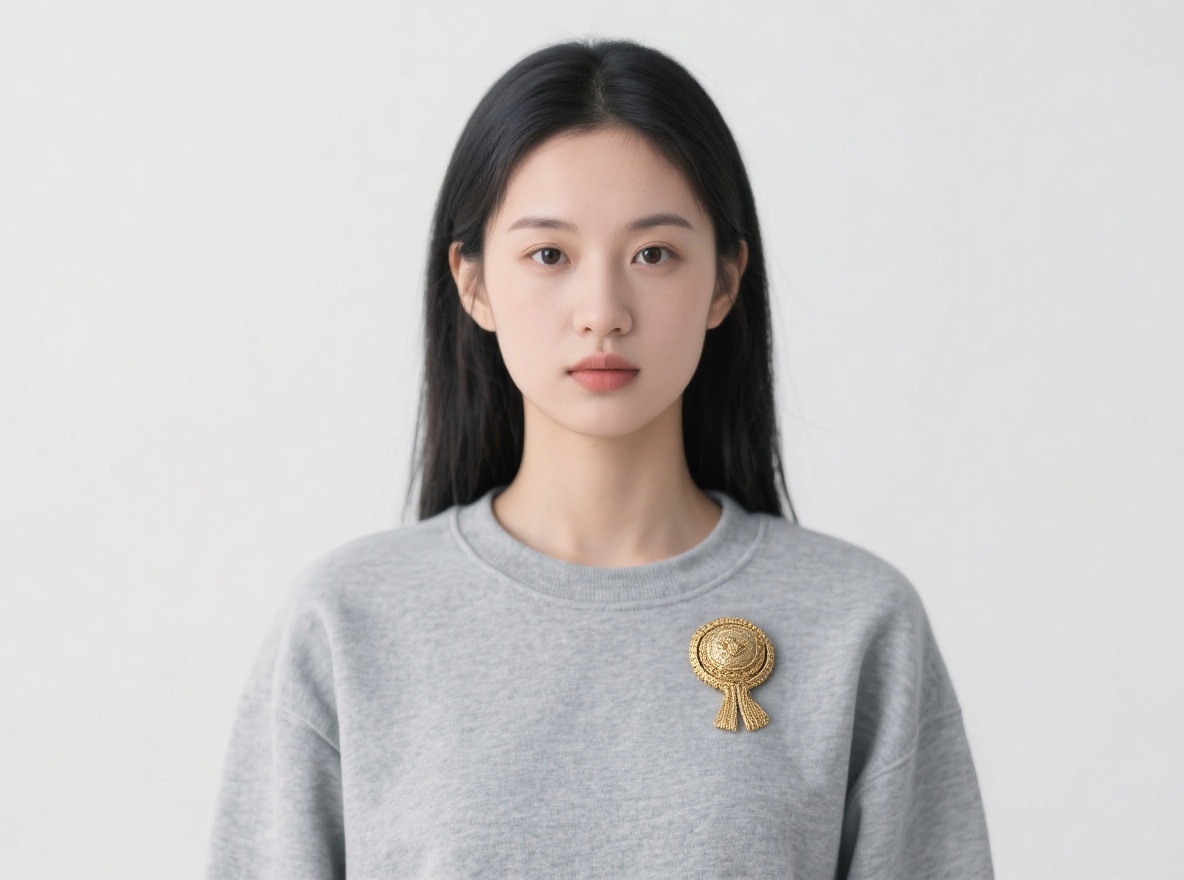 same woman, Add a nice brooch to the clothing
