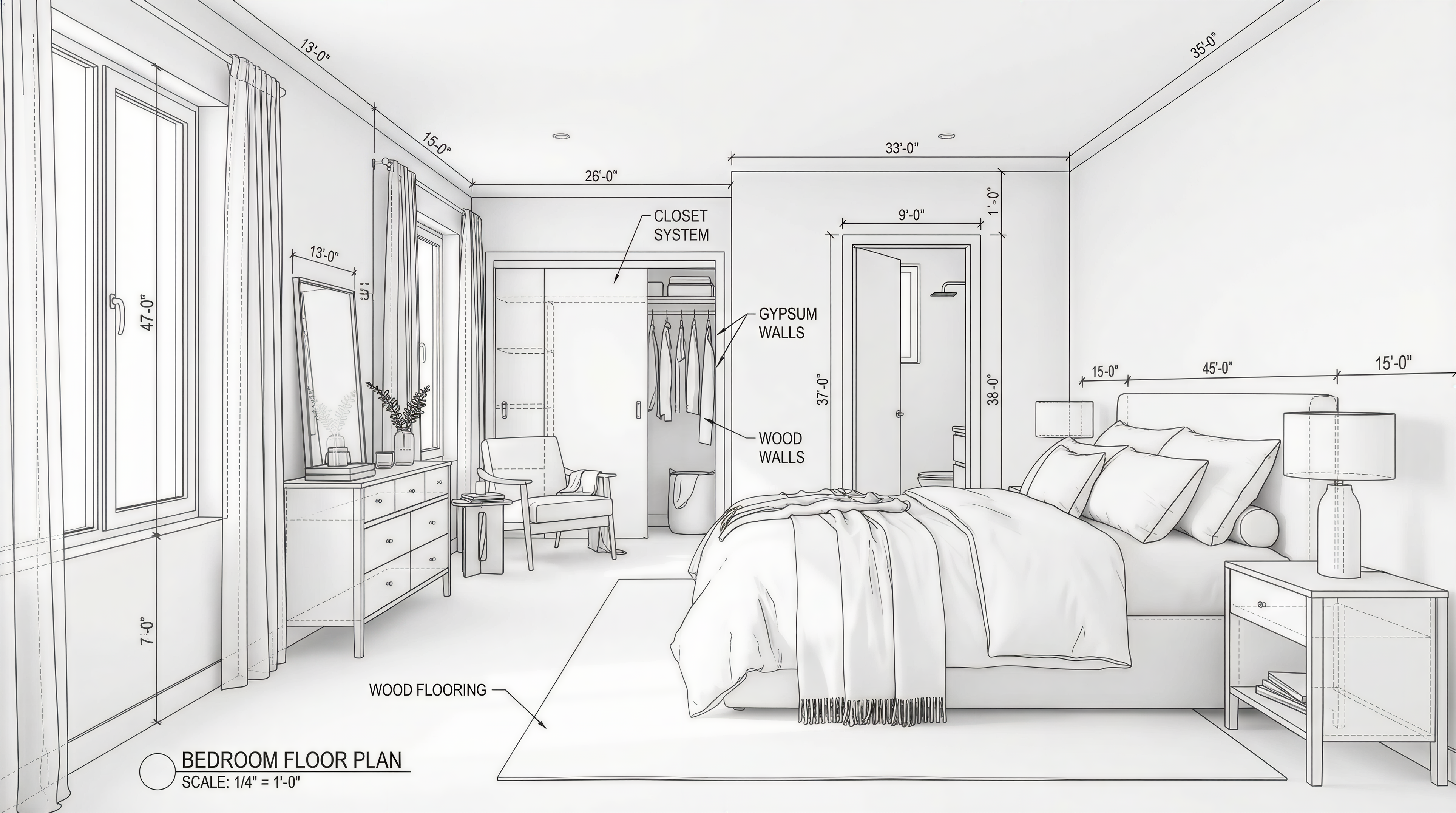 3D modeling design drawing of a room