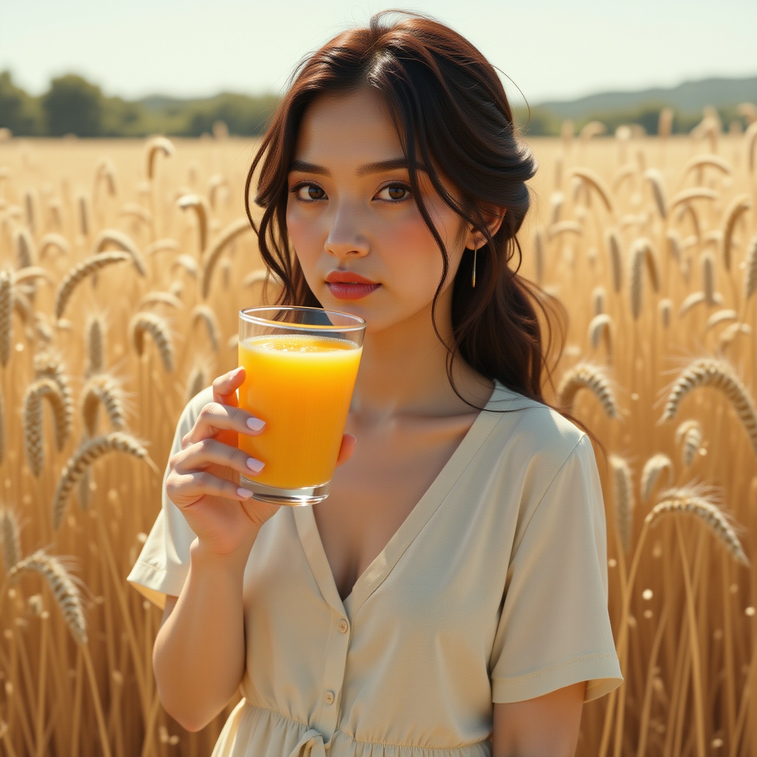 Let the woman drink the juice.