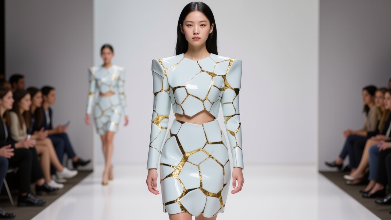 The girl is walking the runway.