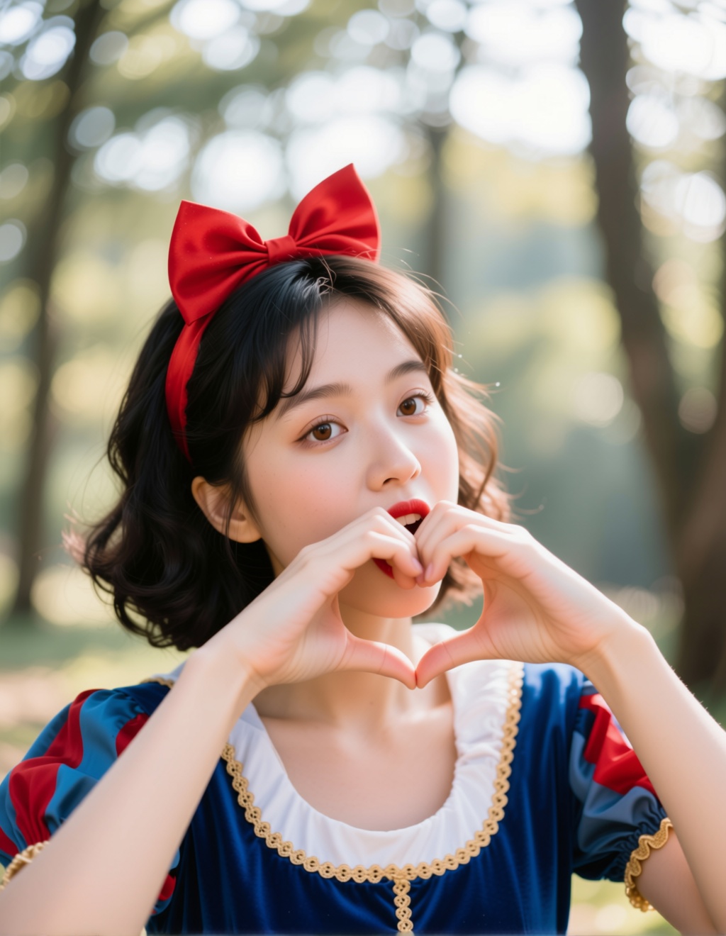 Generate a girl in a finger heart pose, using the line art from Figure 2 as a reference.