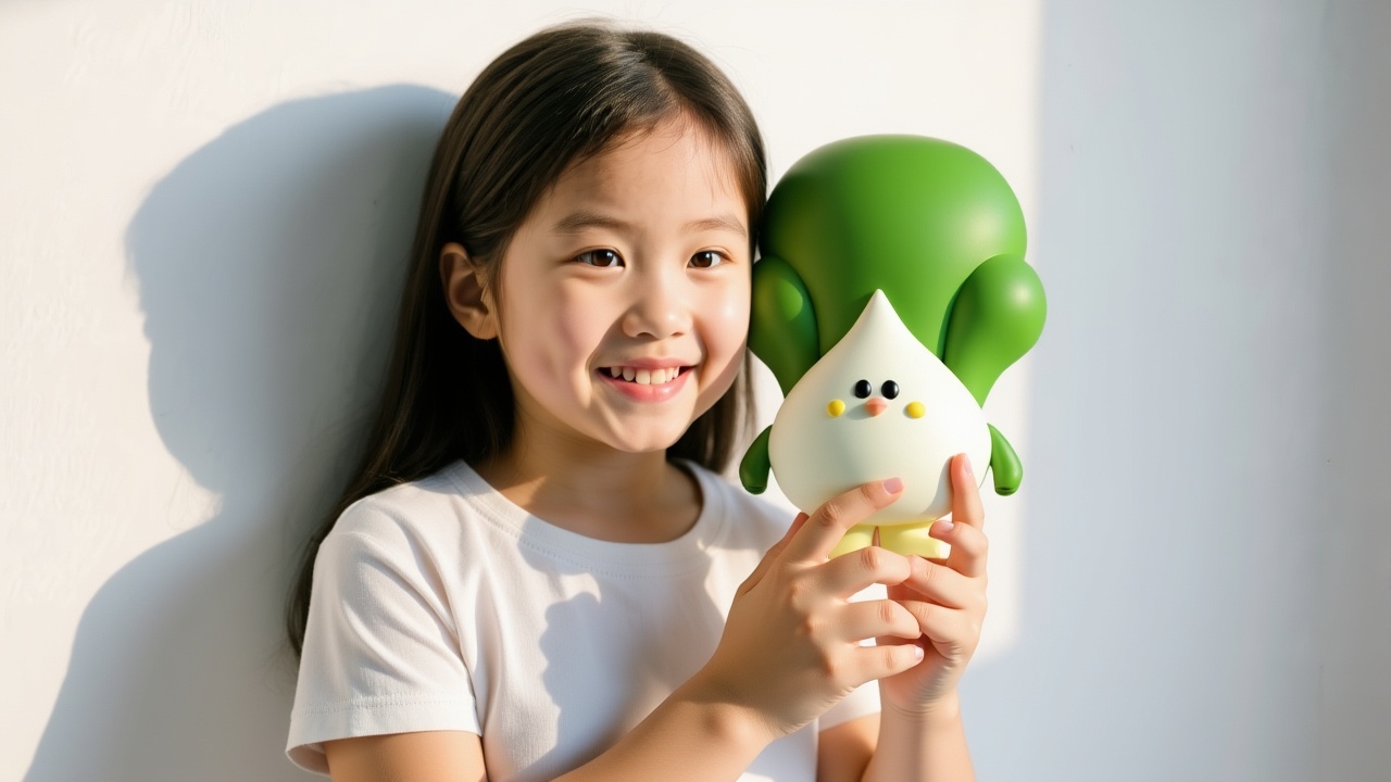 Little girl holding a cabbage doll.