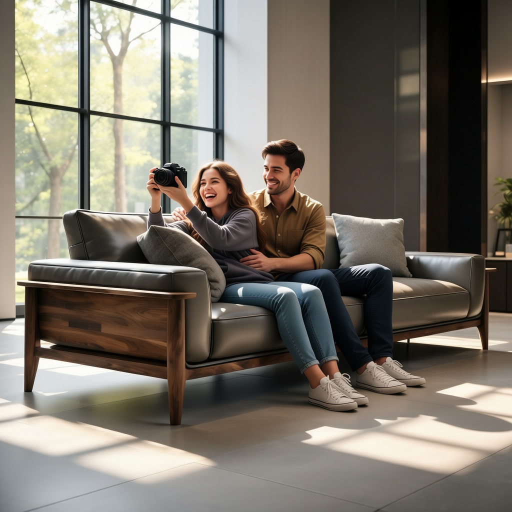 The girl in Figure 2 and the boy in Figure 3 are embracing on the sofa in Figure 1.