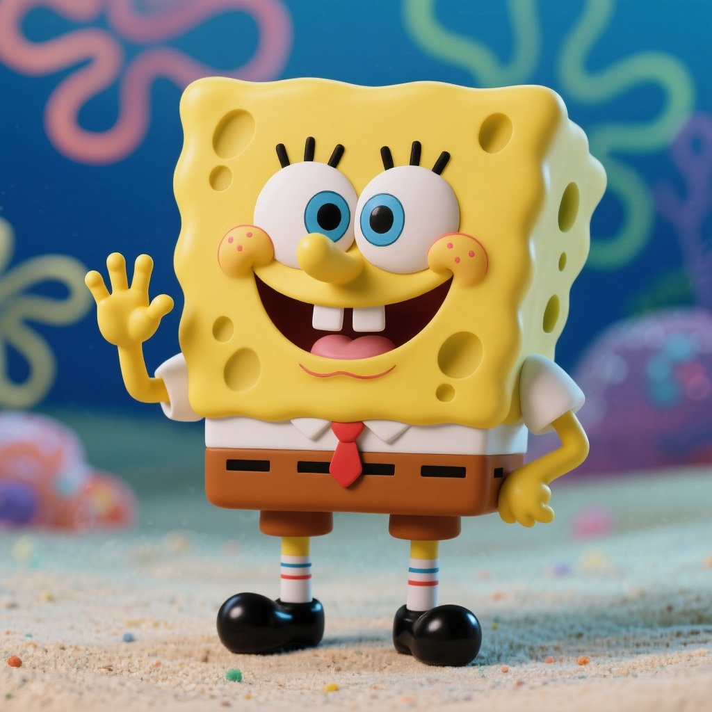 SpongeBob SquarePants changes into a cute pose.