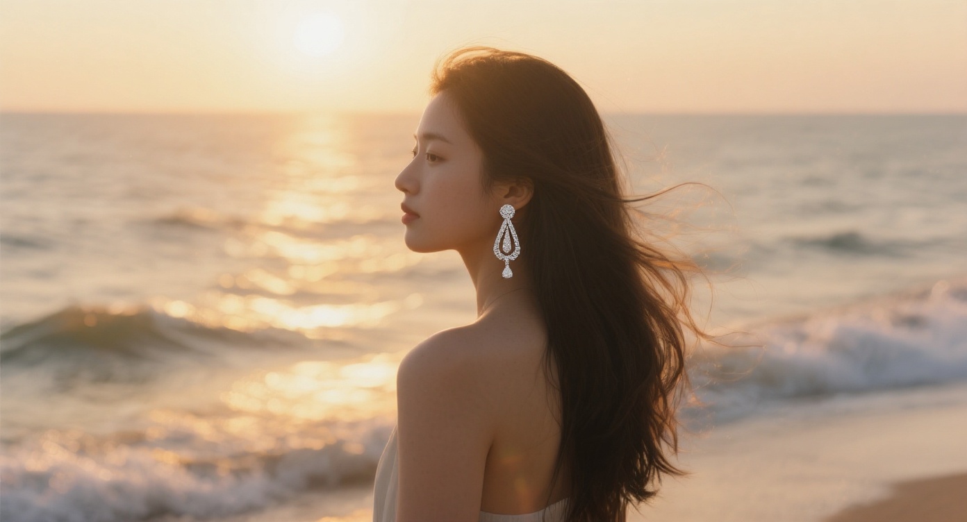 Add an earring to the woman's ear