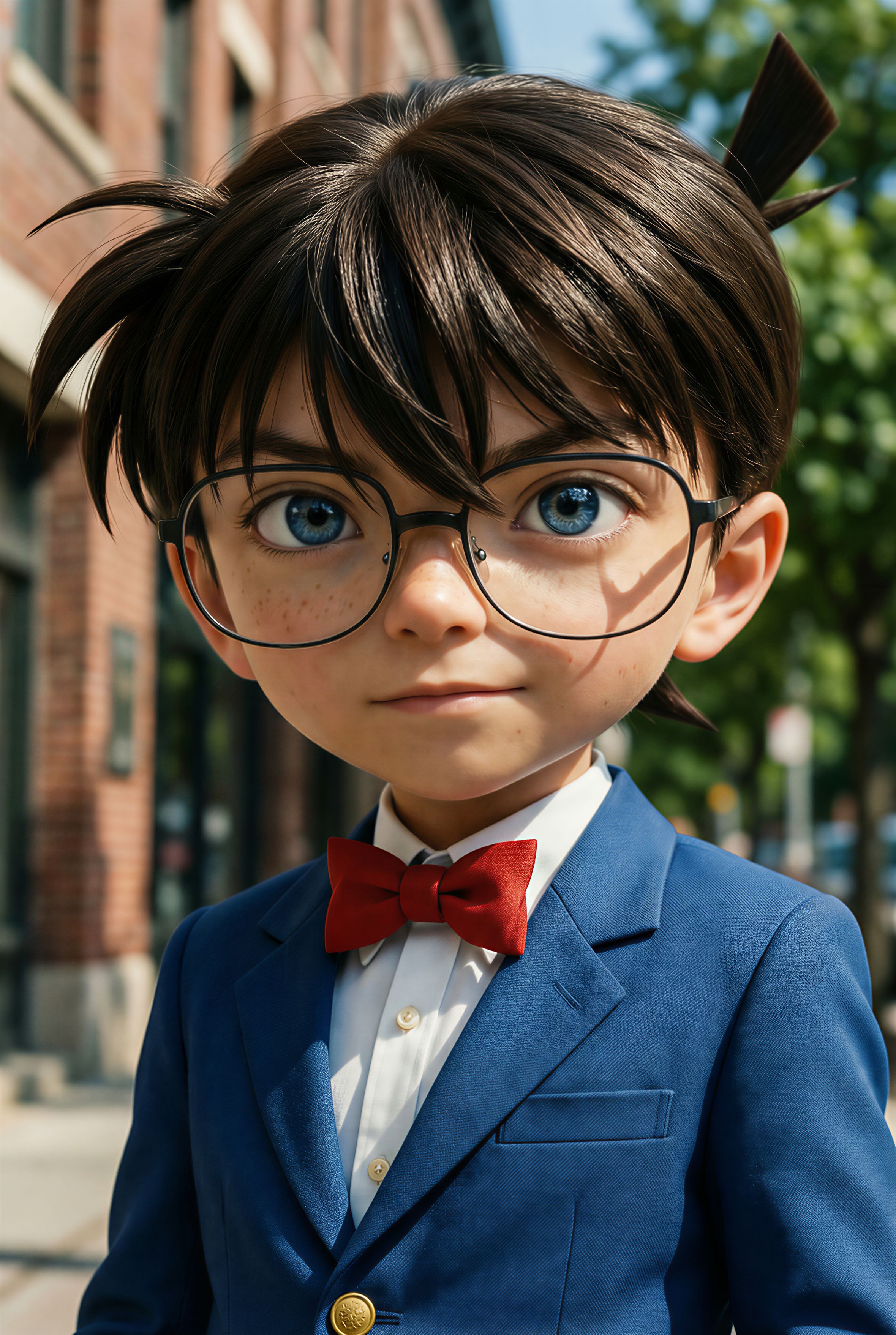 Translate the anime subject into cinematic photorealism. Natural skin texture, accurate facial anatomy, grounded proportions. High-dynamic-range lighting, shallow depth of field, filmic contrast. 35mm lens perspective, subtle grain, live-action production design, true-to-life color grading. Frame as a live-action movie still.