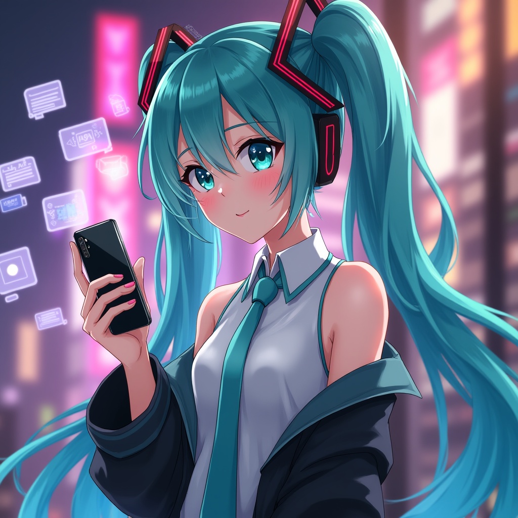 miku with phone