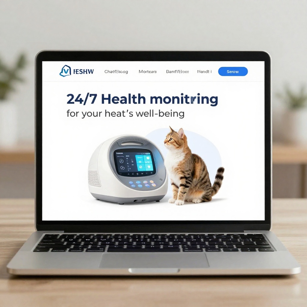 在家中使用智能健康监测设备的猫咪