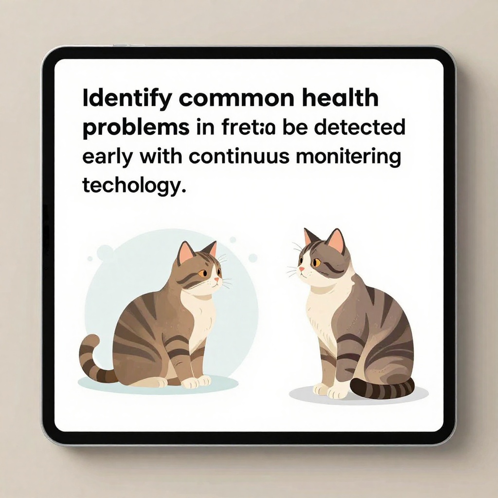 MyCatsHome smart health monitor beside a healthy cat in a cozy living room